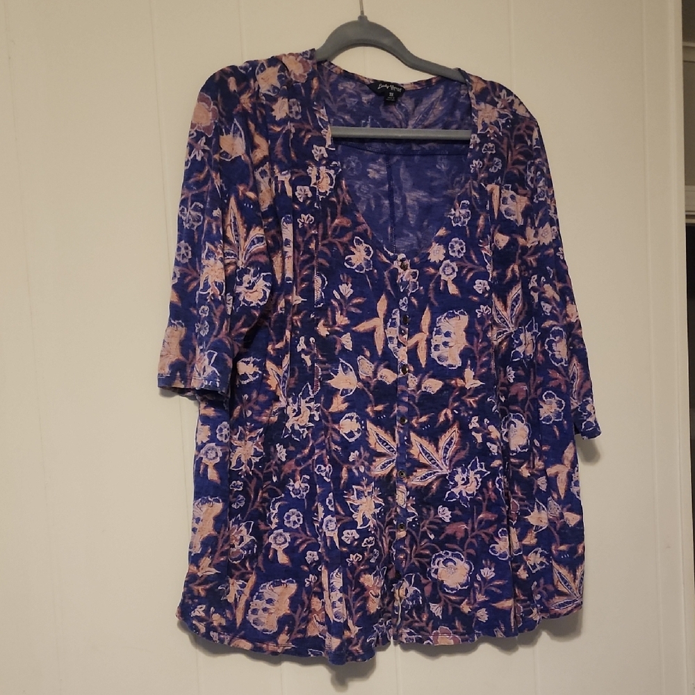 Lucky Brand Blue and Pink Floral Blouse